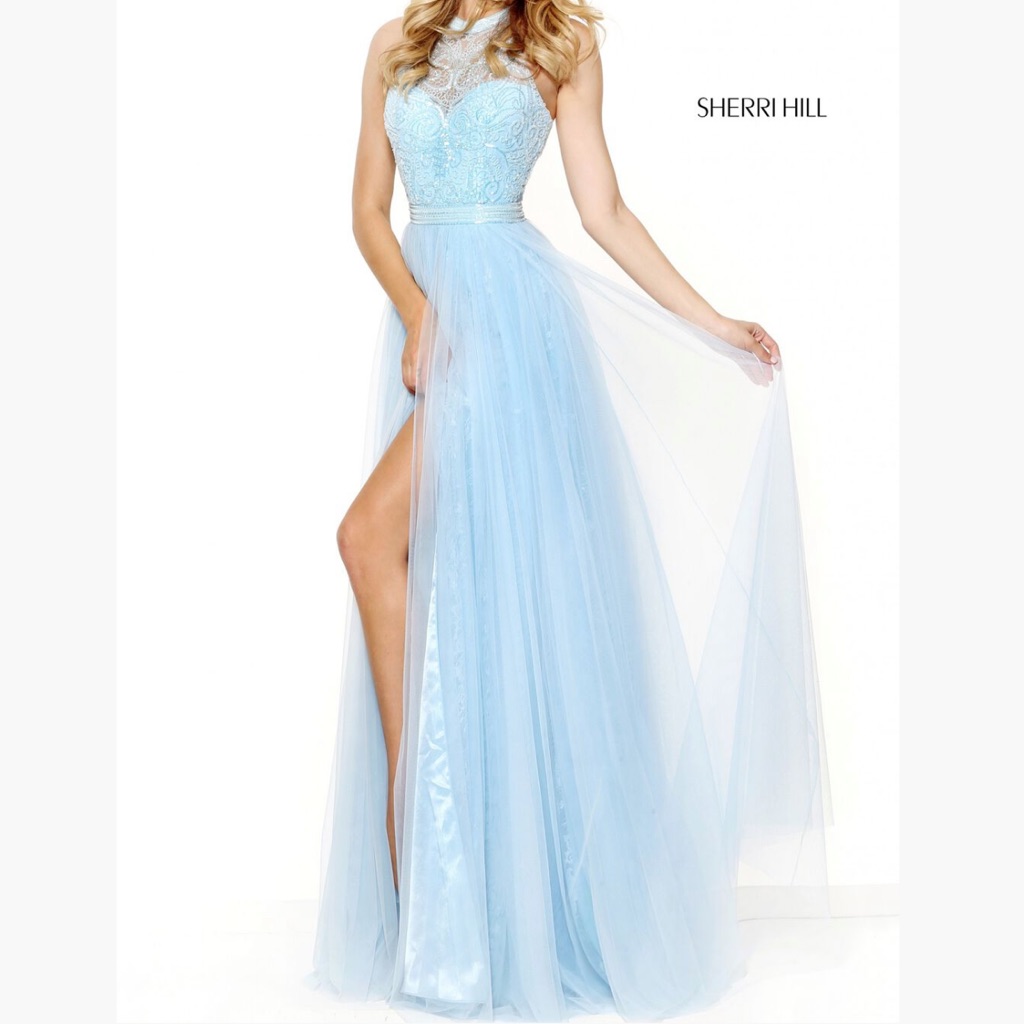 Sherri Hill 50859 Light Blue Halter Neck Prom Dress